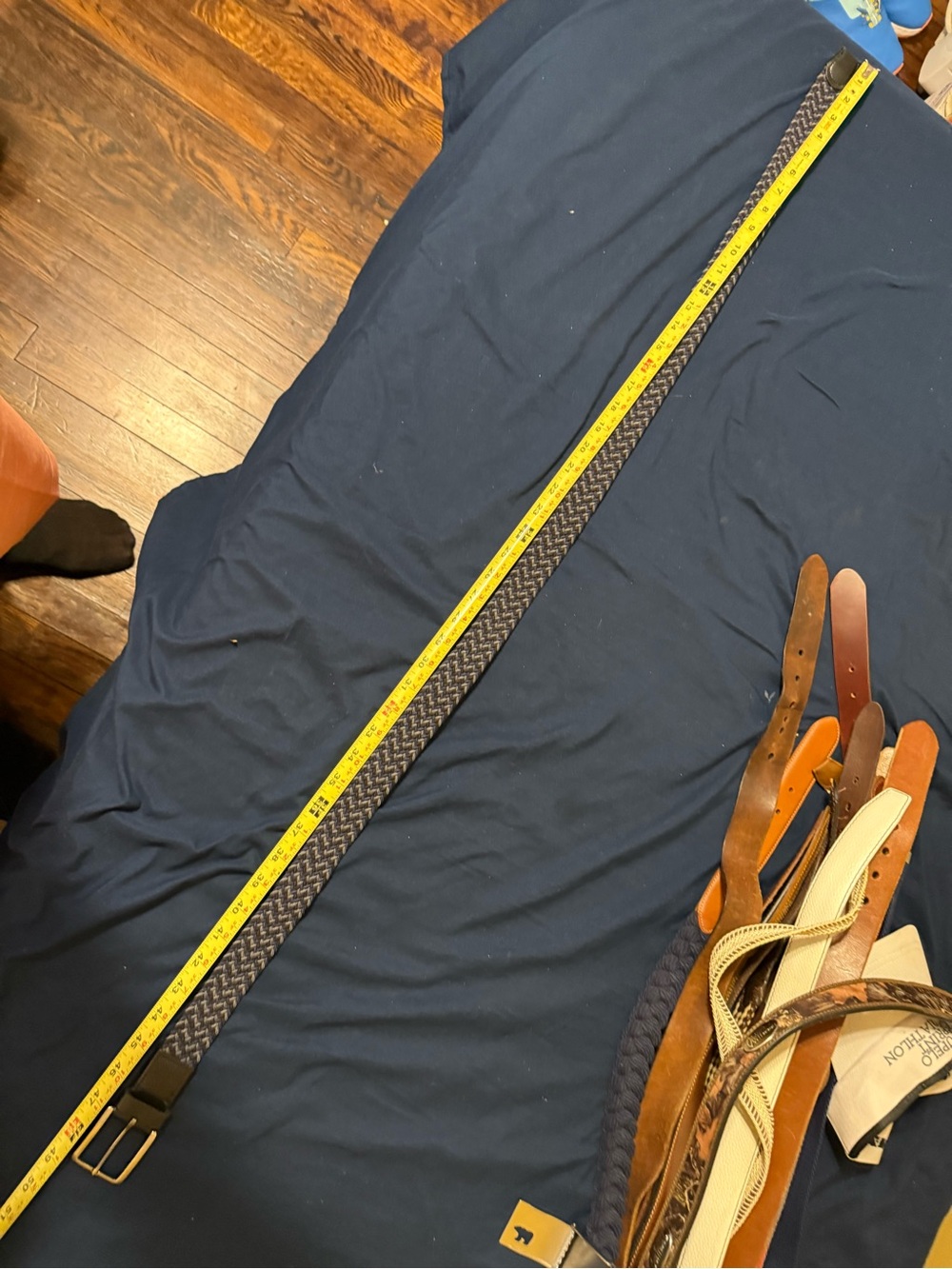 Tommy Bahama Navy and Black Woven Leather-Trim Belt